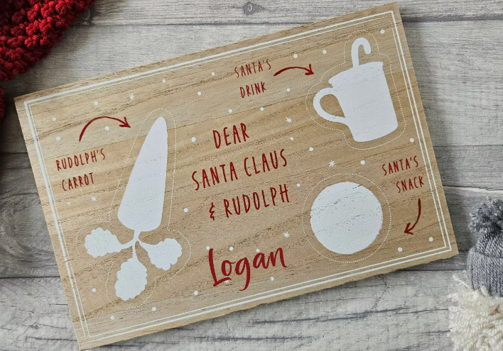 Kids Snacks For Santa Christmas Eve Personalised Name Wooden Board